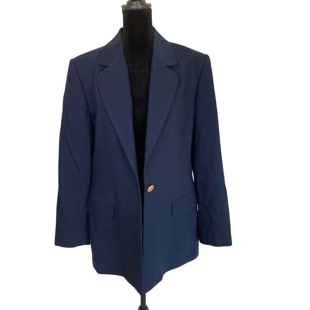 Talbots Navy Blue Worsted Wool Blazer Gold Button Single Breasted Jacket 10